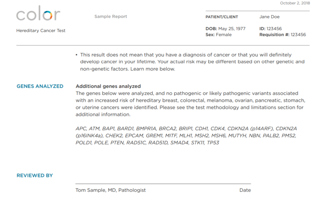 Color Genomics report