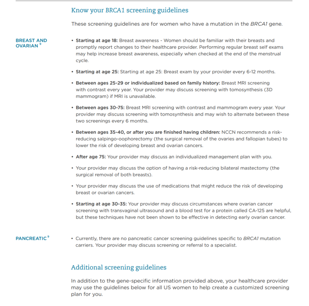 Color Genomics screening guidelines