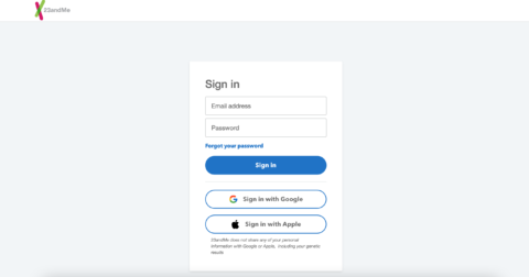 23andMe login page