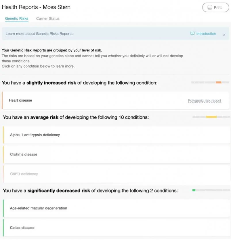 My Heritage health report