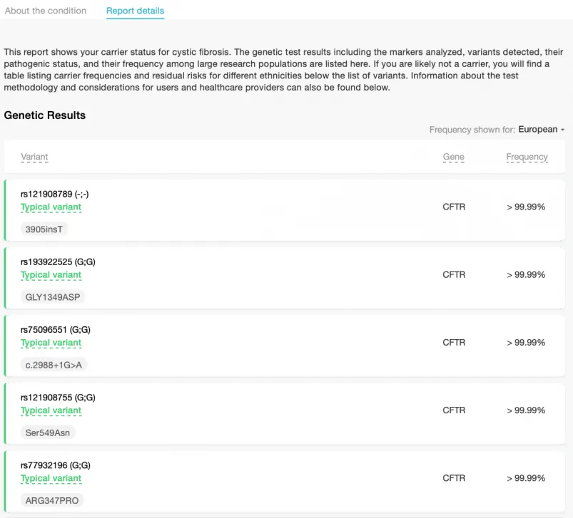 MyHeritage carrier report