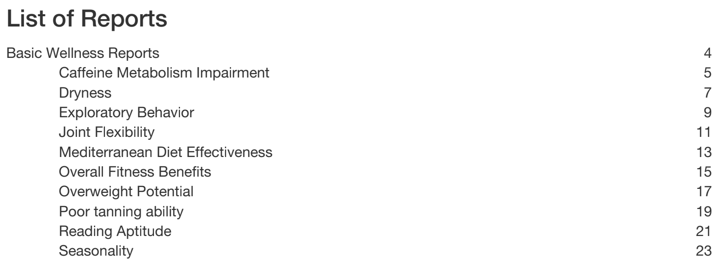 Sequencing.com Basic Wellness Reports