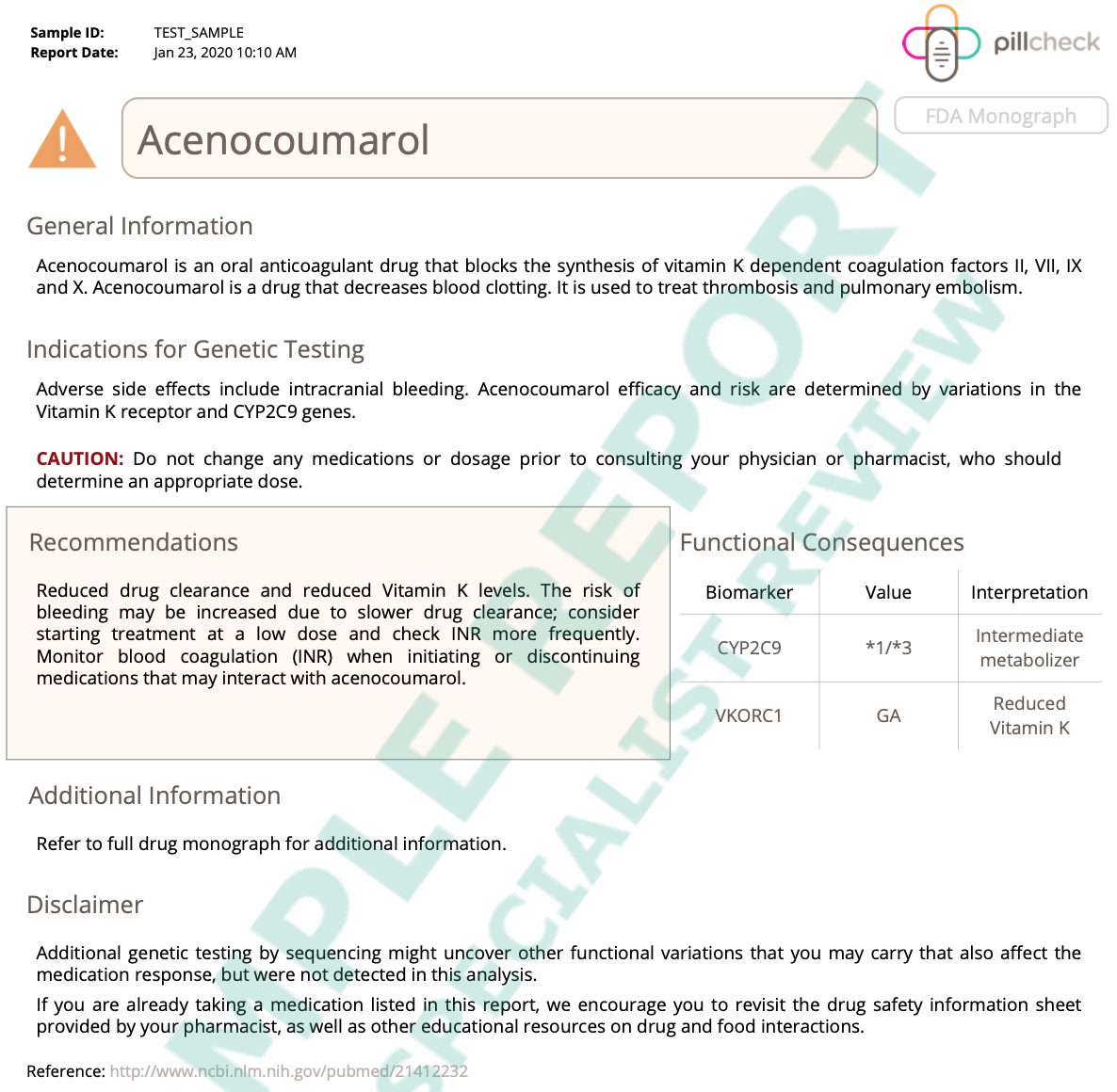 Pillcheck sample report