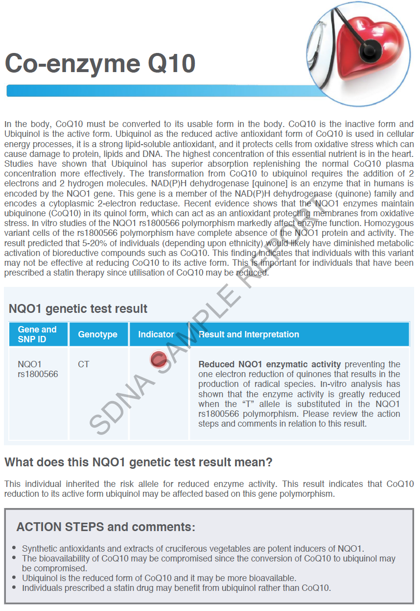 SmartDNA co-enzyme Q10 report