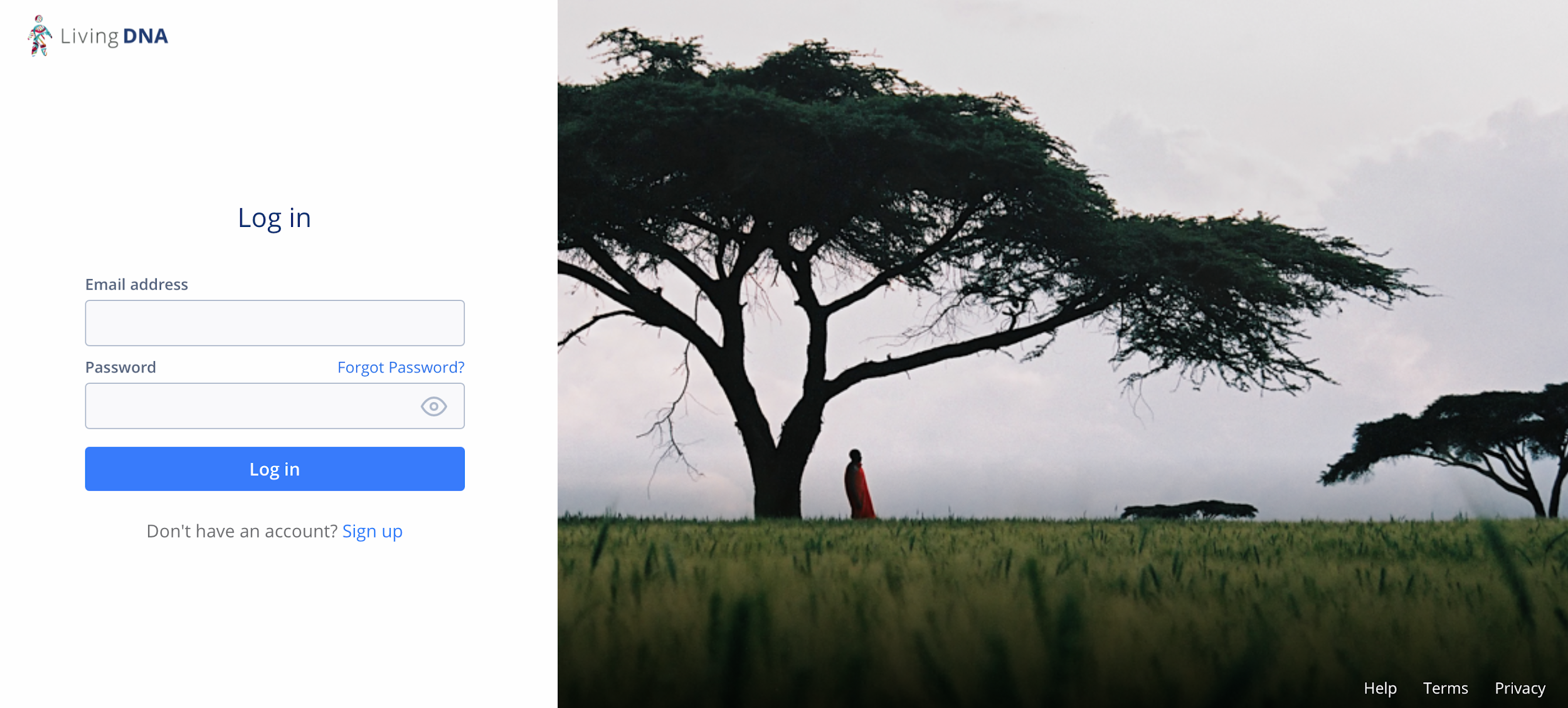 Living DNA login page